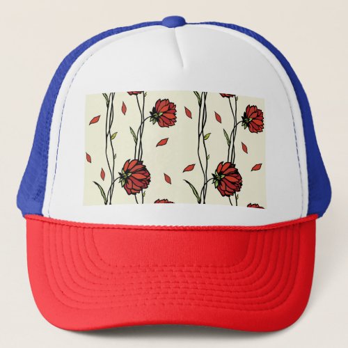 Vintage Red Flowers Illustration Trucker Hat