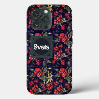 Vintage Red Flowers & Your Name Case-Mate iPhone C 13 Pro Case