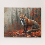 Vintage Red Fox Autumn Foliage 16x20 Jigsaw Puzzle<br><div class="desc">A beautiful vintage art 16x20 jigsaw puzzle for the serious puzzle person,  featuring a beautiful red fox in a woodland forest with autumn colored leaves.</div>