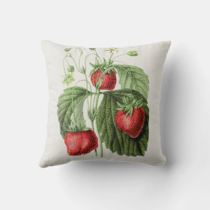Vintage Red Fresh Strawberry Floral Foliage Throw Pillow