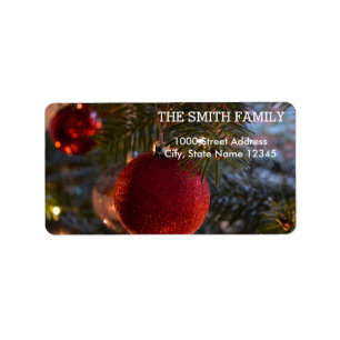 Vintage Red Glitter Ball Christmas Tree Holiday Label