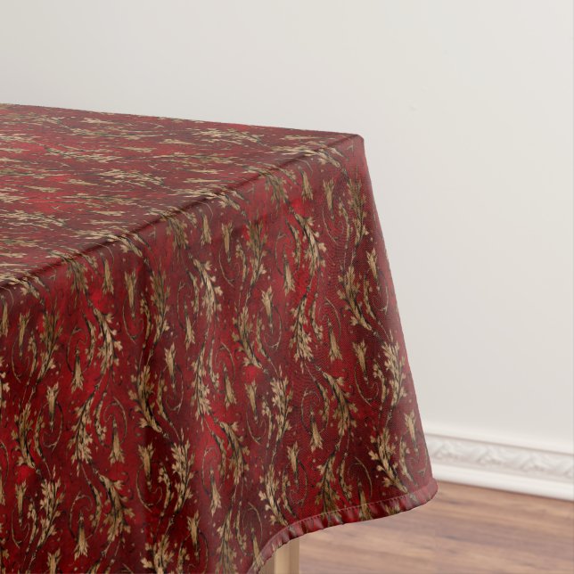 Vintage Red Gold Art Deco Graphic Tablecloth (In Situ)