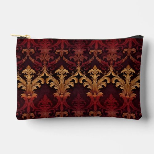 Vintage red gold damask pattern  accessory pouch