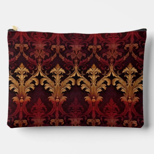 Vintage red gold damask pattern  accessory pouch