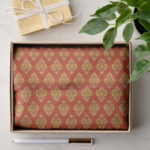 Vintage red gold damask pattern Christmas holiday Tissue Paper
