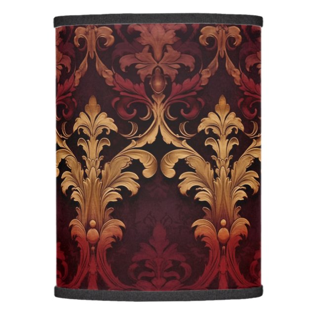 Vintage red gold damask pattern lamp shade (Front)