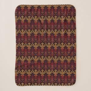 Vintage red gold damask pattern sherpa blanket