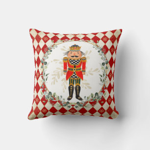 Vintage Red Gold Nutcracker Holiday Party Throw Pillow