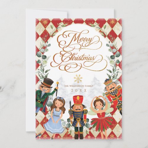 Vintage Red Gold Nutcracker Merry Christmas Holiday Card