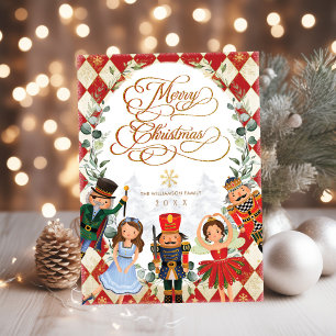 Vintage Red Gold Nutcracker Merry Christmas Holiday Card