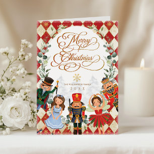 Vintage Red Gold Nutcracker Merry Christmas Holiday Card