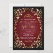 Vintage Red Gold Princess Tiara Quinceañera  Invitation (Front)