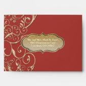 Vintage Red Gold Swirl Wedding RSVP Envelope (Front)