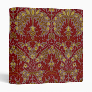 Vintage Red Gold William Morris Autumn Flowers 3 Ring Binder
