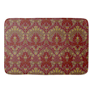 Vintage Red Gold William Morris Autumn Flowers Bath Mat
