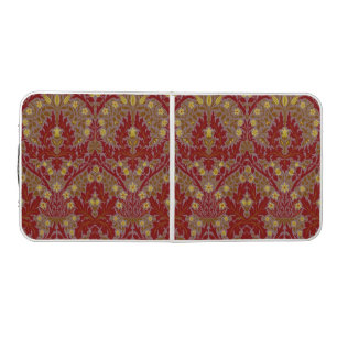Vintage Red Gold William Morris Autumn Flowers Beer Pong Table
