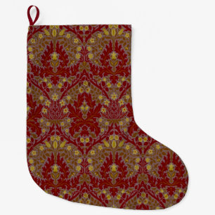 Vintage Red Gold William Morris Autumn Flowers Large Christmas Stocking