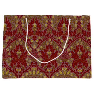 Vintage Red Gold William Morris Autumn Flowers Large Gift Bag