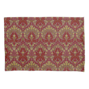 Vintage Red Gold William Morris Autumn Flowers Pillow Case