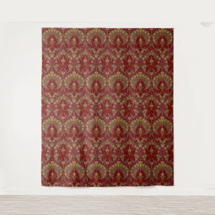 Vintage Red Gold William Morris Autumn Flowers Tapestry