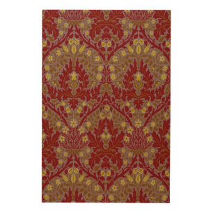 Vintage Red Gold William Morris Autumn Flowers Wood Wall Art