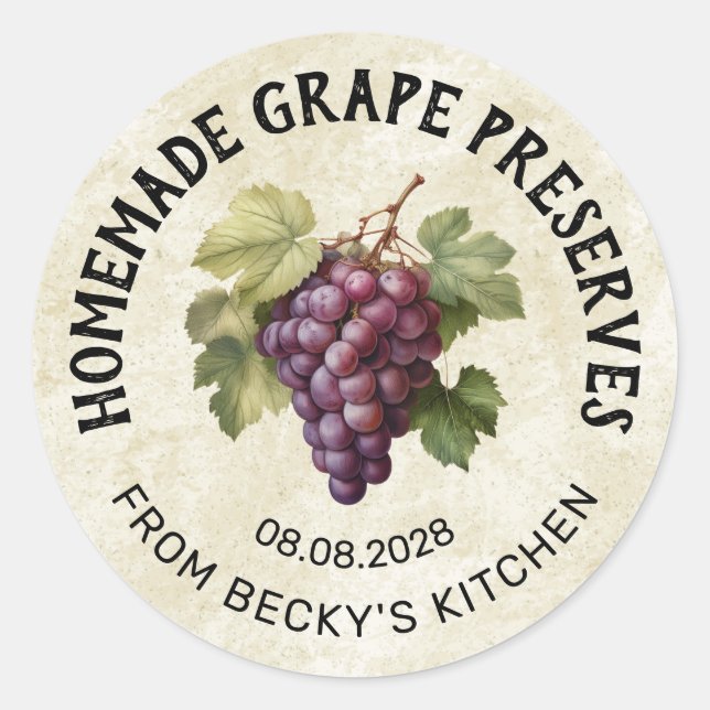 Vintage red grape preserves canning sticker (Front)
