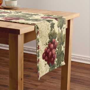 Vintage Red Grapes on Grapevine Frieze Pattern Short Table Runner