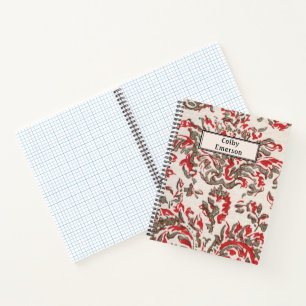 Vintage Red Gray Filigree Spiral Graph Paper Notebook