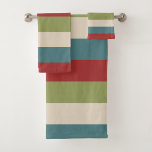 Vintage Red Green Blue Color Stripe Pattern Bath Towel Set