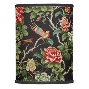 Vintage red green chinoiserie floral lamp shade
