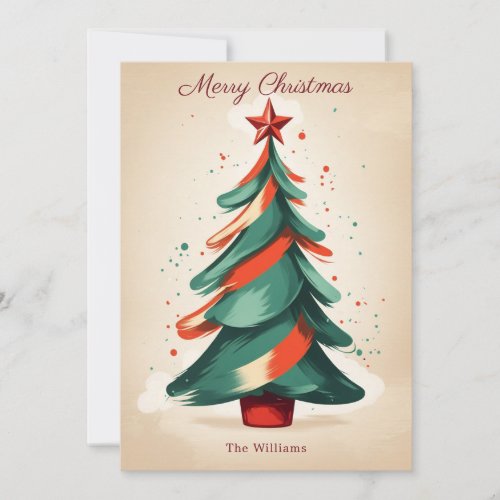 Vintage Red  Green Christmas Tree Greeting Card 