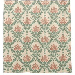 Vintage Red Green Damask Pattern (1) Shower Curtain
