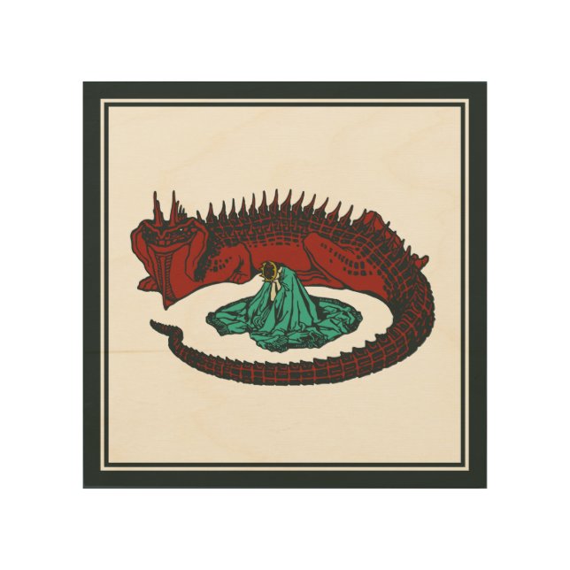 Vintage Red Green Dragon Lady Art Nouveau Style (Front)