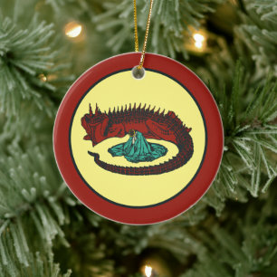 Vintage Red Green Dragon Lady Art Nouveau Style Ceramic Ornament