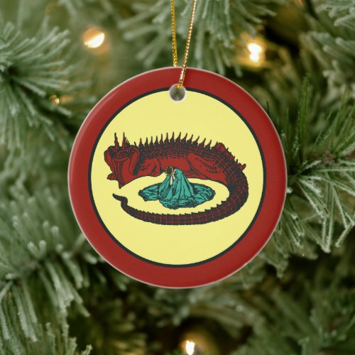 Vintage Red Green Dragon Lady Art Nouveau Style Ceramic Ornament