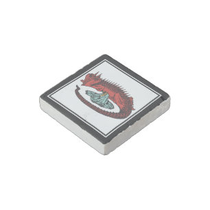 Vintage Red Green Dragon Lady Art Nouveau Style Stone Magnet
