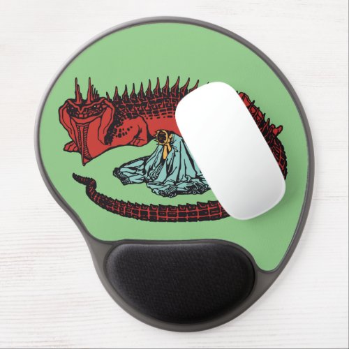 Vintage Red Green Dragon Lady Vector Art Nouveau Gel Mouse Pad