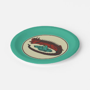 Vintage Red Green Dragon Lady Vector Art Nouveau Paper Plates