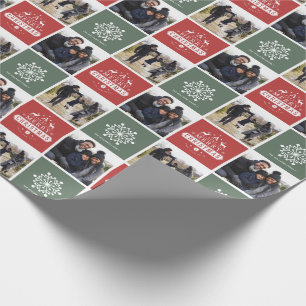 Vintage Red & Green Merry Christmas Photo Wrapping Paper