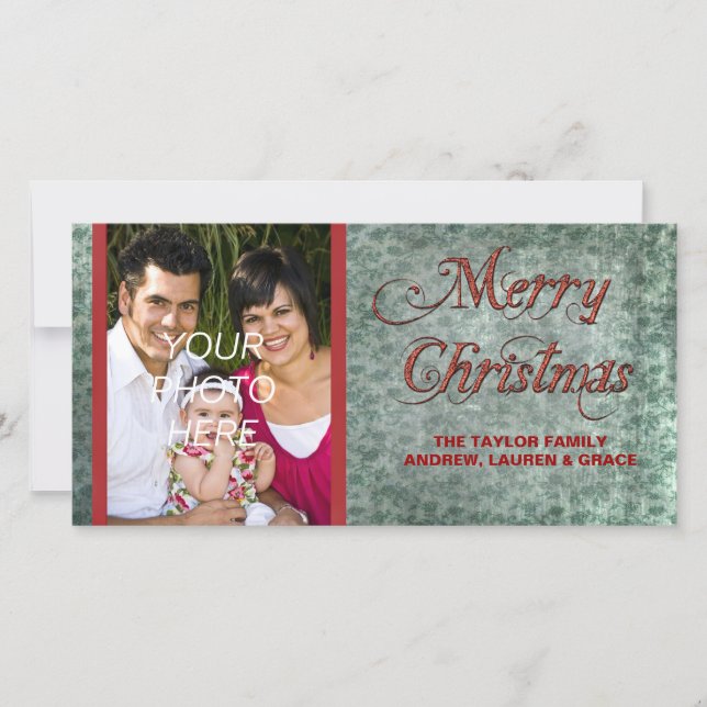 Vintage Red Green Photo Christmas Cards (Front)