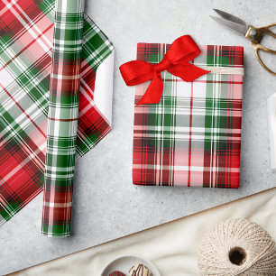 Vintage Red Green Plaid Farmhouse Lux Christmas Wrapping Paper