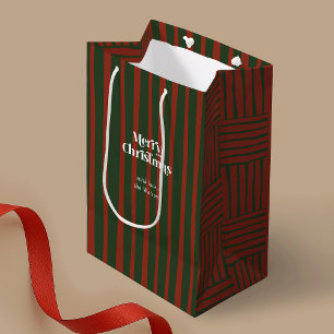Vintage Red & Green Plaid Stripe Merry Christmas Medium Gift Bag