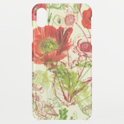 Vintage Red Green Poppies Summer Wildflowers iPhone XS Max Case