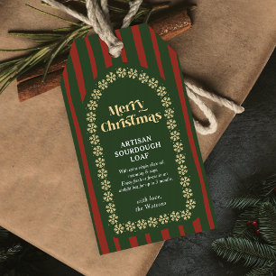 Vintage Red Green Stripes Handmade Gift Christmas Tags