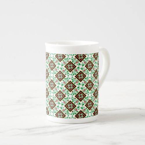 Vintage Red Green White Barcelona Floral Bone China Mug