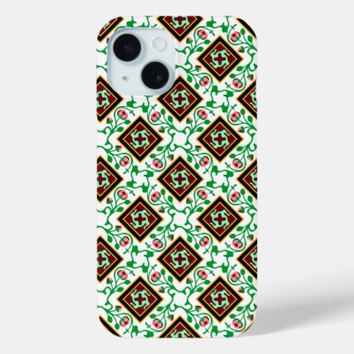 Vintage Red Green White Barcelona Floral Case_Mate iPhone 15 Case