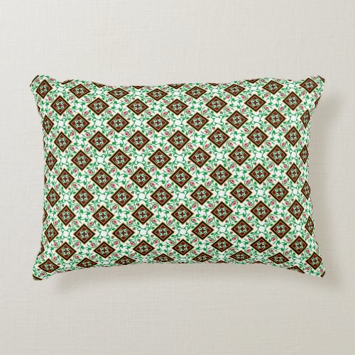 Vintage Red Green White Barcelona Floral Pattern A Accent Pillow