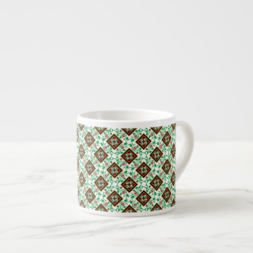 Vintage Red Green White Barcelona Floral Pattern Espresso Cup