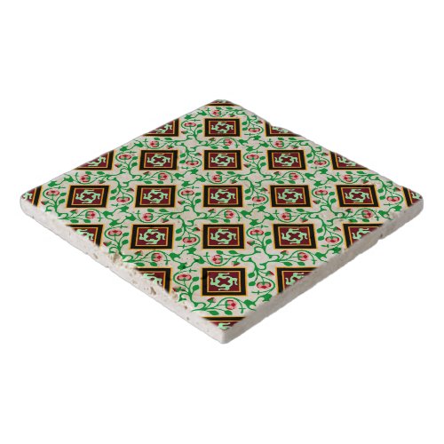 Vintage Red Green White Barcelona Floral Pattern Trivet