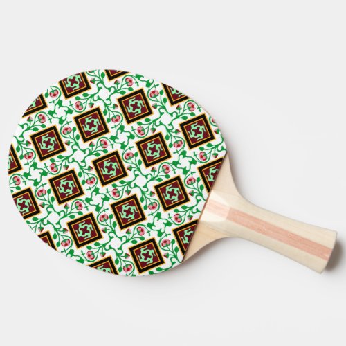 Vintage Red Green White Barcelona Floral Ping Pong Paddle